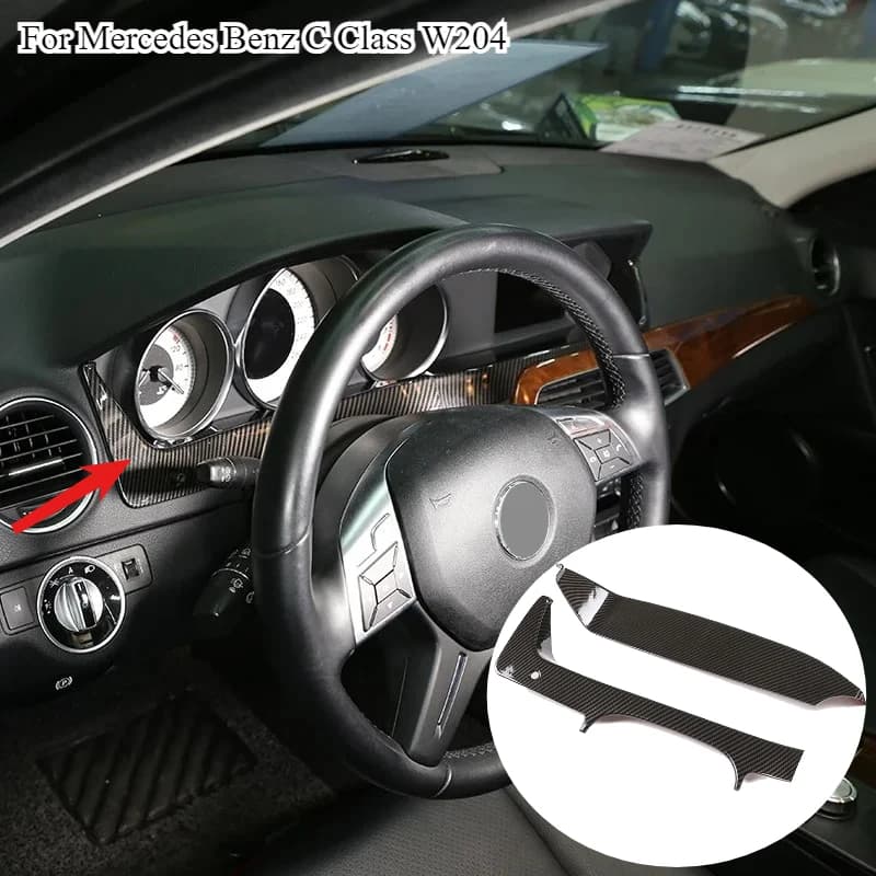 For Mercedes Benz C Class W204 2011-2013 Car Styling Carbon Fiber texture Steering Wheel Dashboard Panel Cover Frame Trim LHD