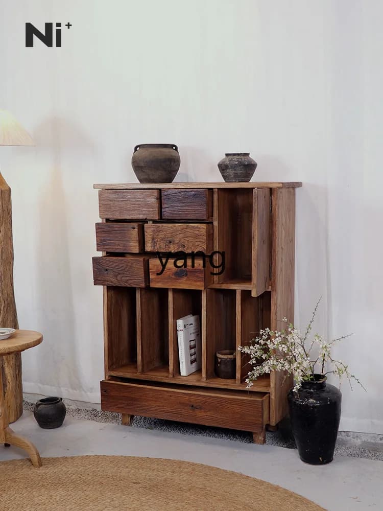 LMM solid wood dining side cabinet old elm decorative homestay furniture medieval entrance cabinet