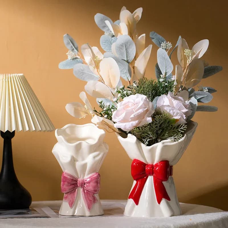 Nordic ins Ceramic Bow Vase Ornament Holding Bouquet Vase Living Room Dining Table Flower Arrangement Ornament home decoration