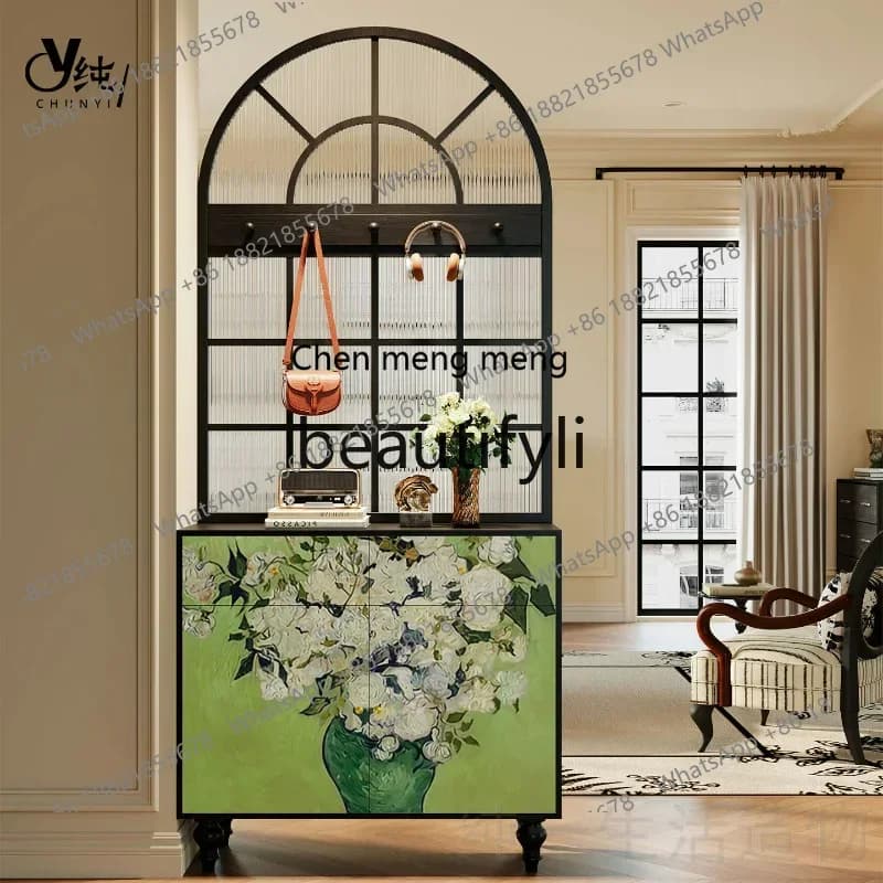 A32 French Retro Screen Living Room Changhong Glass Entryway Cabinet Integrated Solid Wood Storage Cabinet
