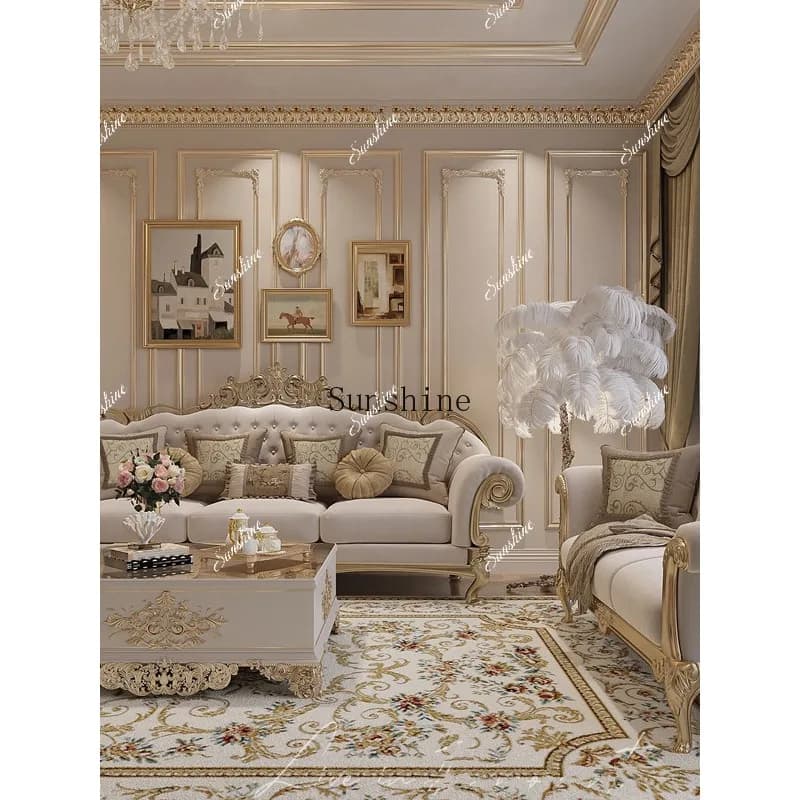 French light luxury solid wood carving fabric sofa combination high-end furniture customization  FT