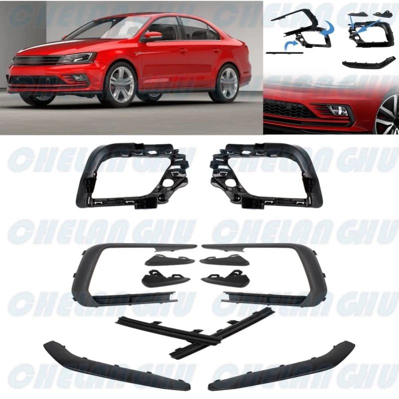 For VW  Jetta GLI 2015 2016 2017 2018 1 Set Front Bumper Fog Lights Lamp Grille Cover + Bracket Car accessories
