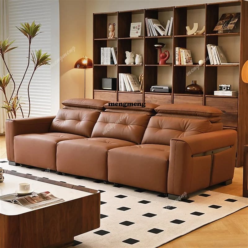 Nordic Folding Electric Sofa Bed Modern Scalable Genuine Leather Library Designer Puff Living Room Furniture Divano Letto