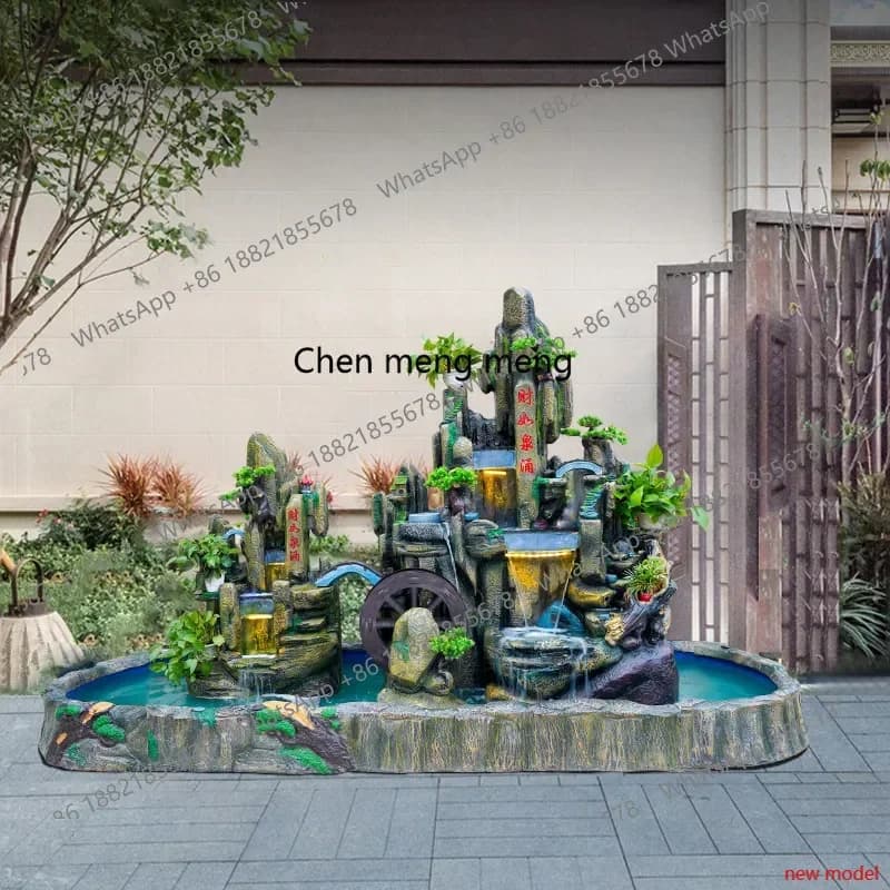 H178Fountain fish tank alpine landscaping entrance water feature ornament living room lucky water wheel decoration gift  F