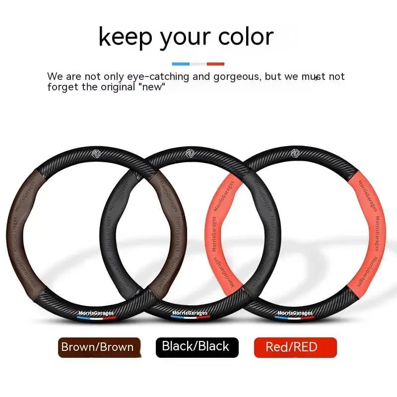 Anti-slip Carbon Fiber Leather Car Steering Wheel Cover With 3D Logo for MG MG7 ZS MG3 MG5 MG6 Cyberster E-HS EZS 3SW