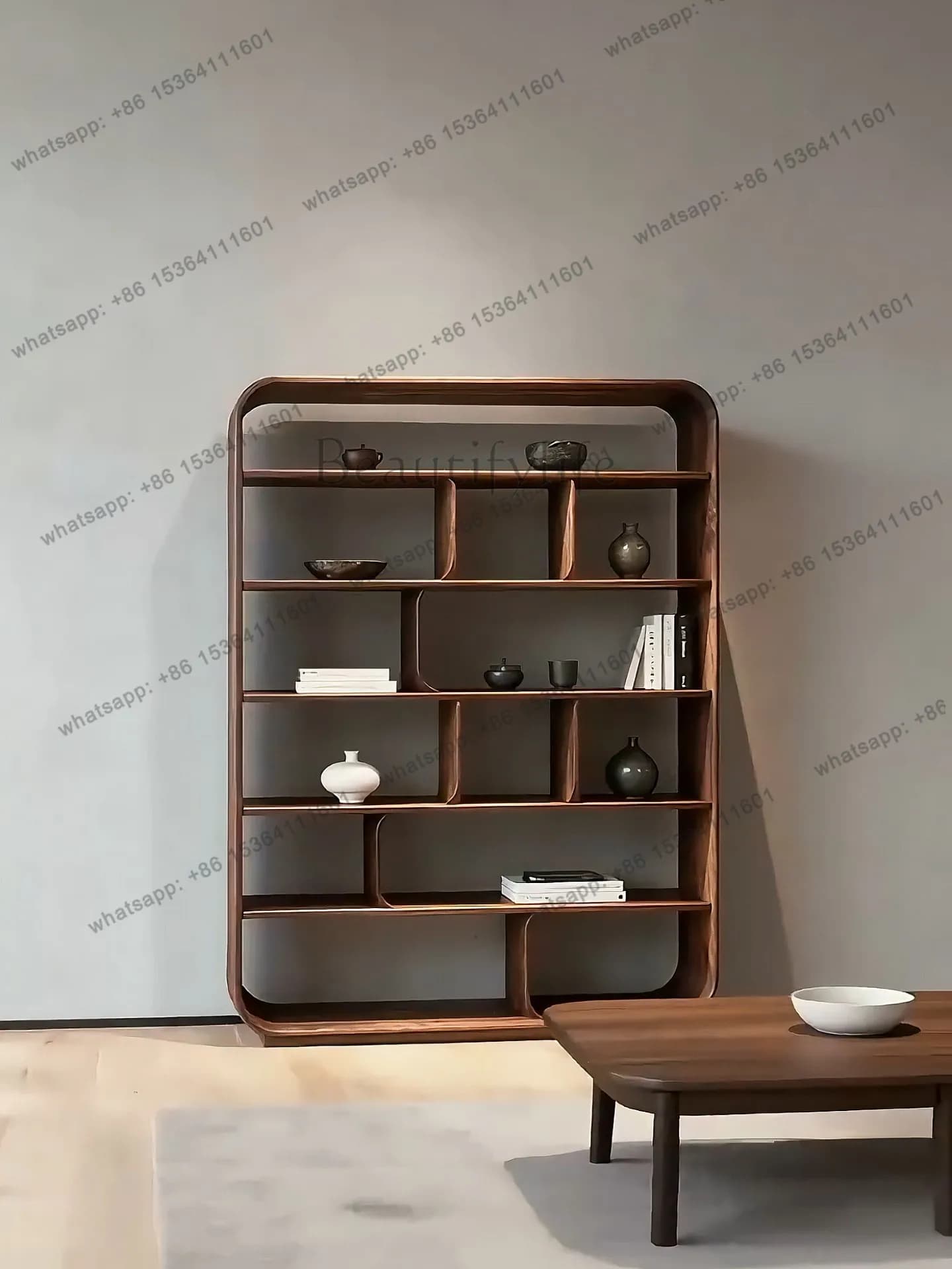 New Chinese-style North American black walnut bookshelf Song-style aesthetic minimalist shelf