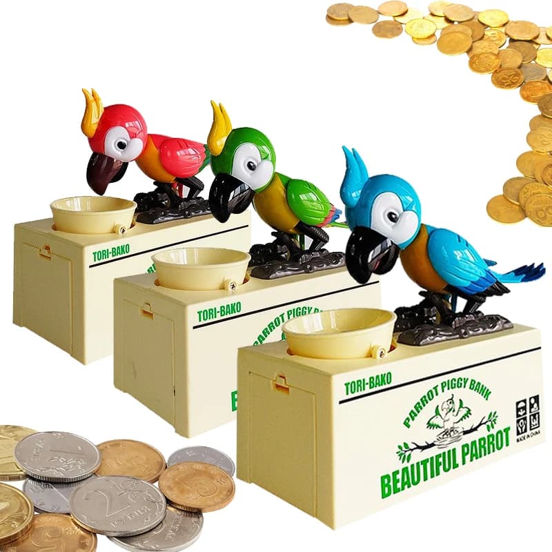 Electric Automatic Money Coins Eating Parrot, Animal Toy Woodpecker Piggy Bank, Cute Bird Coin Children's Piggy Bank Ornament