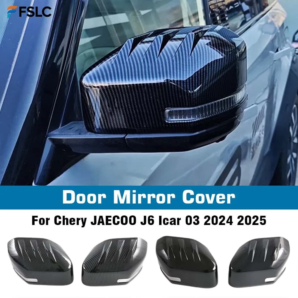 ⭐Genuine⭐Carbon Fiber Black Door Mirror Cover For Chery JAEC00 J6 Icar 03 2024 2025 Car Decoration Car Rearview Accessories