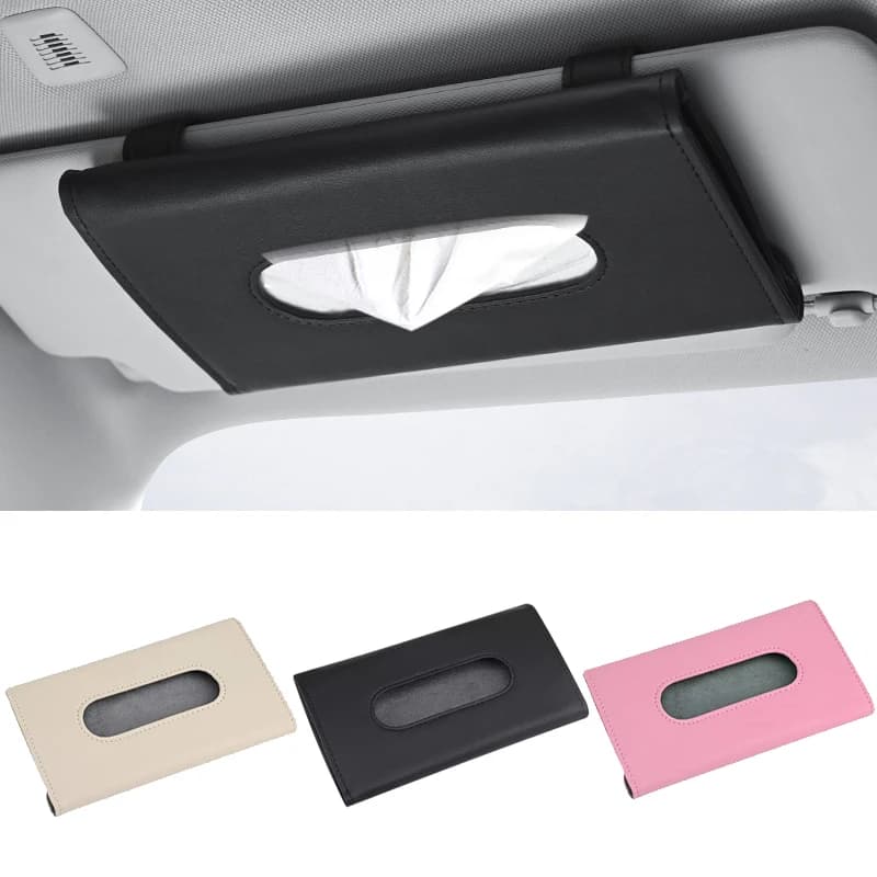 1PC Tissue Box PU Leather Auto Car Truck Sun Visor Hanging Holder Car Tissue Boxes Auto Interior Storage Decoration Accessories