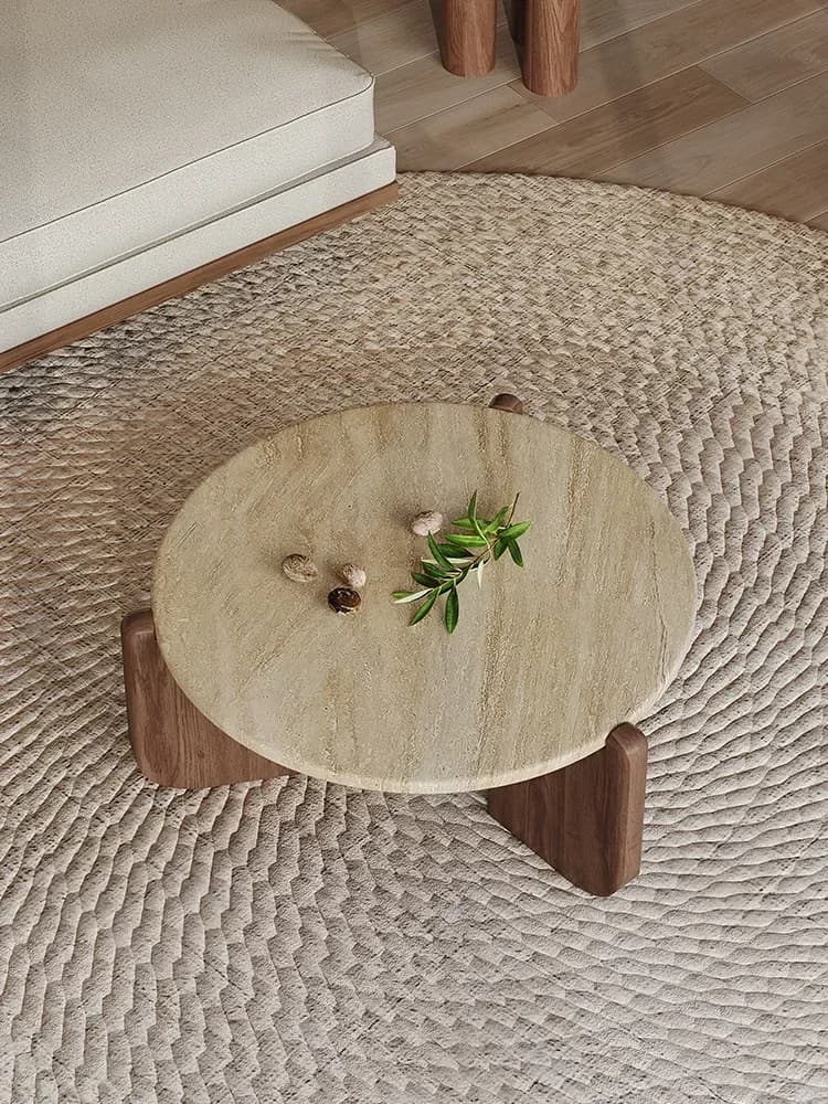 Ji Ji feng solid wood cave stone coffee table minimalist small tea table small apartment living room household round Hot sales