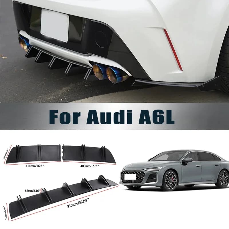 For Audi A6L Rear Diffuser Shark Fin Double Wing ABS Curved Aero Spoiler Anti-Collision Chassis Protector Car Styling