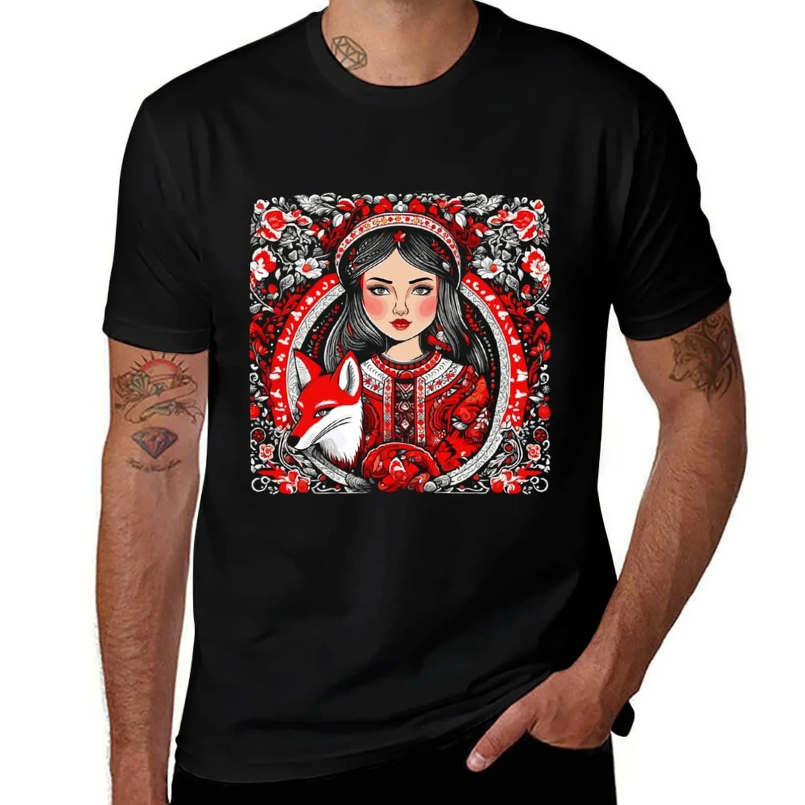 Girl and Fox T-Shirt Plus Size Summer Short Sleeve T-Shirt
