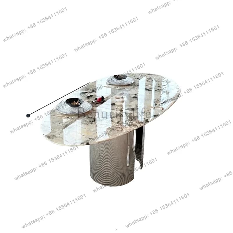 Natural luxury stone dining table Italian light luxury oval natural marble dining table