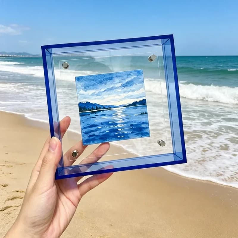 Multi-colored Acrylic Photo Frame, Hand-painted Artwork Display Frame, Oil Painting Couple's Photo Landscape Photo Storage Frame