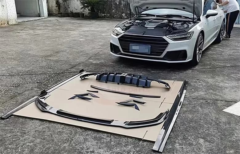 YL style carbon fiber front bumper lip side skirt wrap around the rear diffuser wing forAudi A7 C8 2019-2021