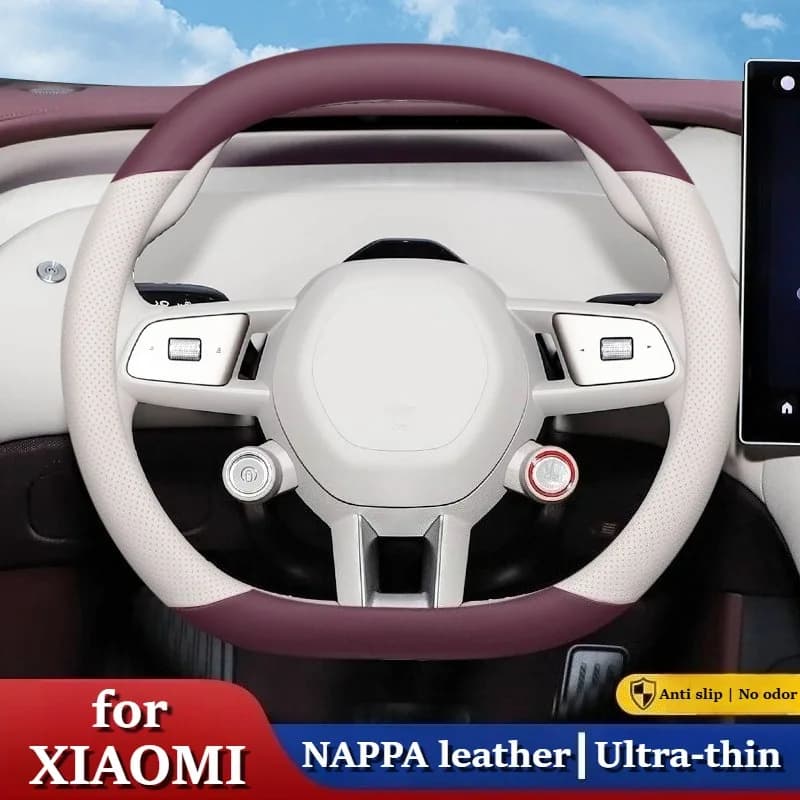 Nappa Leather Car Steering Wheel Cover for Xiaomi YU7 SU7 YU7 Ultra/Max Xiaomi YU7 Accessories Non-slip Steering Wheel Covers