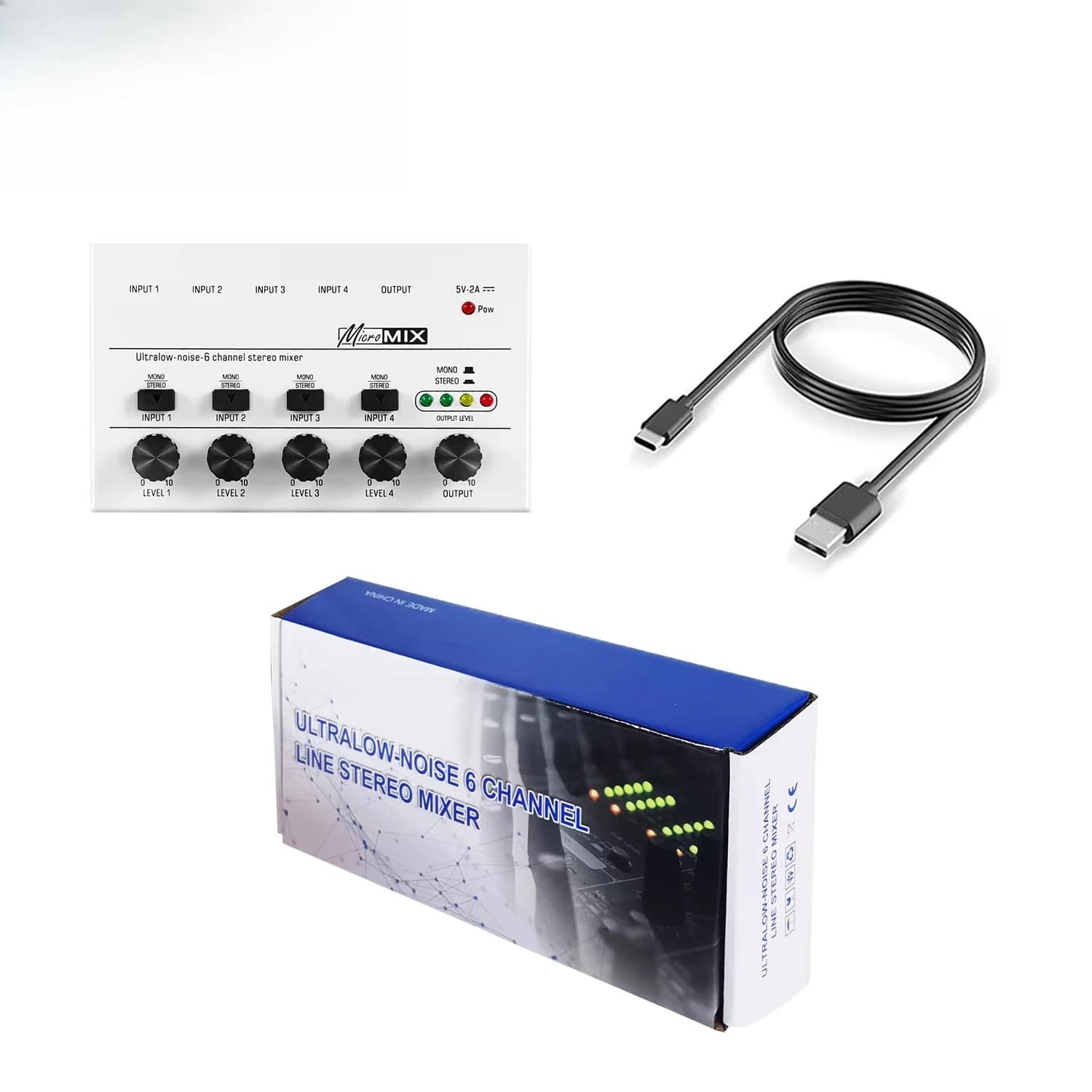 Recordio GAX-MX4 4 Channel Ultra Low-Noise Line Mixer Mini Stereo Mixer Audio USB Powered Electronic Instruments