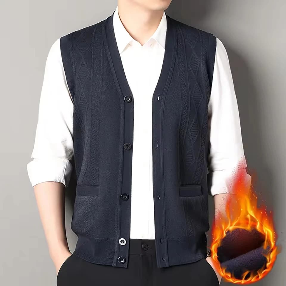 Men'S Solid Color Breathable Vest Shirt Men'S Plaid Knitted Cardigan Plus Velvet Men'S Loose Men Sweaters For Fall And Winter