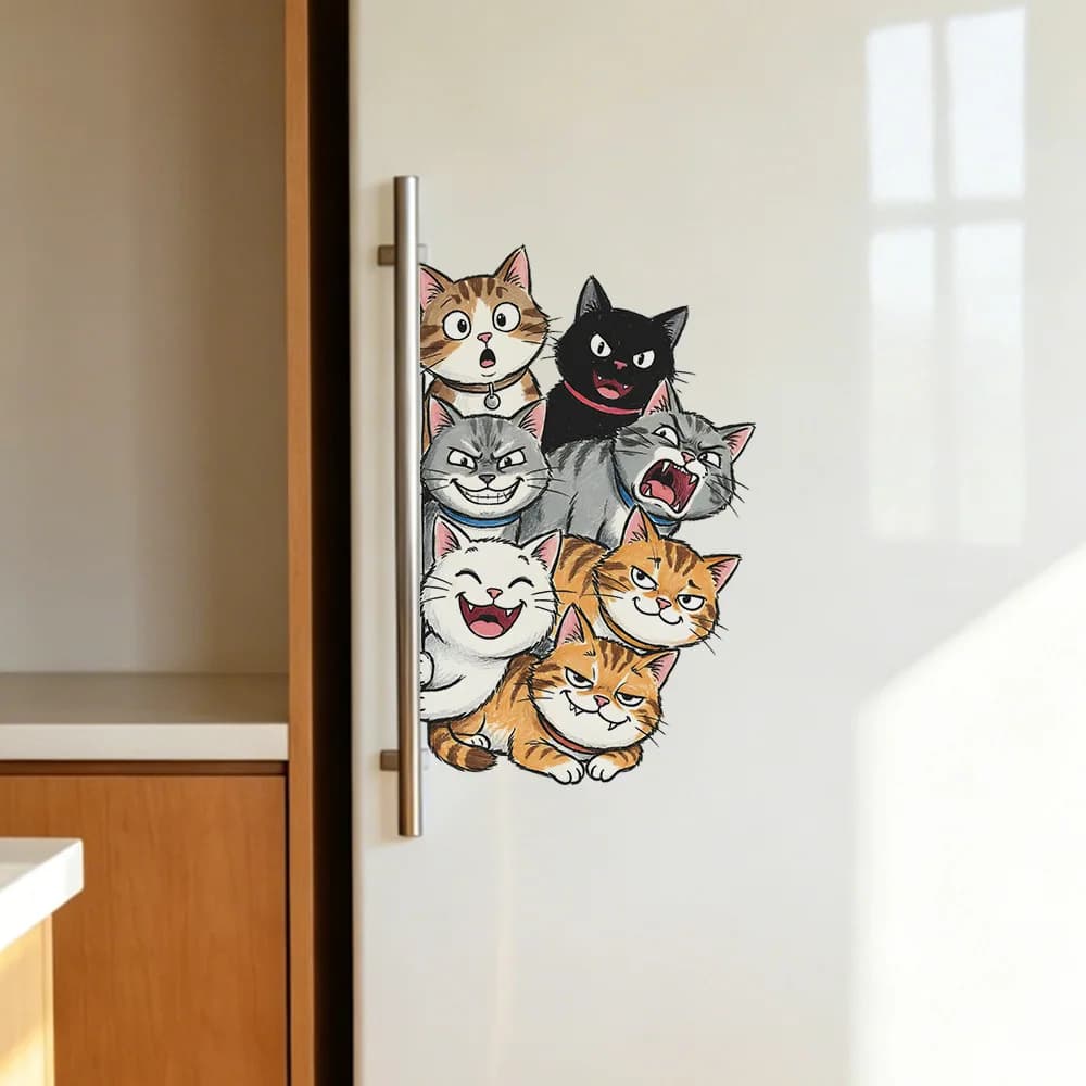 Fun Cartoon Cute Cats Wall Stickers For Living Room Cabinet Decoration Mural Bedroom Bathroom Decor Self-adhesive Toilet Decals