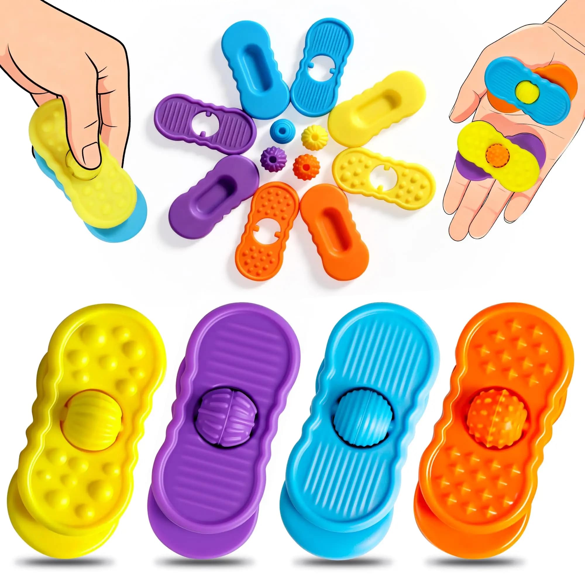 4Pcs/set Silicone Sensory Stone Built-In Rolling Ball Sliding Accessory for Stress Relief Daily Relax Gadget Finger Exercise