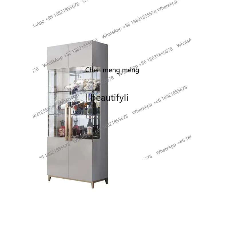 Light Luxury Glass Door Wine Cabinet Display Cabinet Modern Minimalist Double Door Wall Sideboard Cabinet Living Room Locker