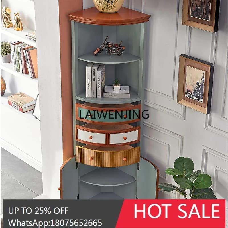 LYN American country corner cabinet Mediterranean living room retro old corner cabinet