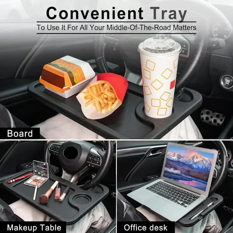 1PC Multifunctional Car Laptop Desktop Stand Portable Food Coffee Tray Board Work Car Steering Wheel Dining Table Car Holder