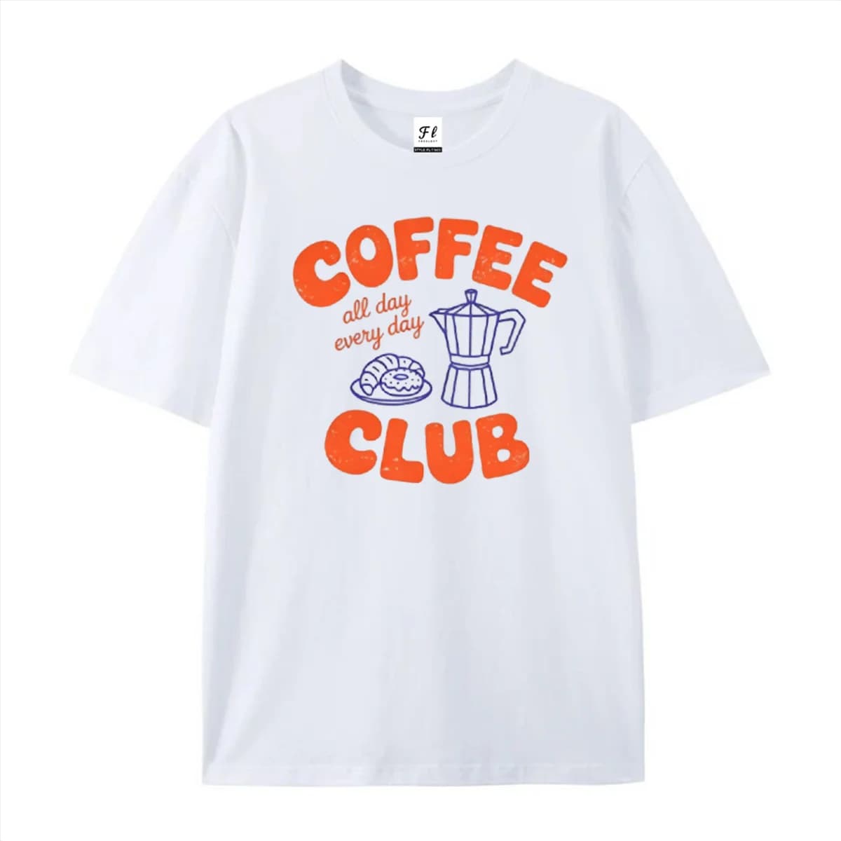 Women Oversized Round Neck T Shirt Vintage Coffee Pot Donut Graphic Short Sleeve Casual Breakfast Pastry Print Loose Tee Tops