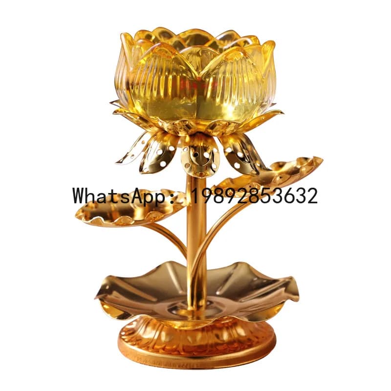PYJ Buddhist Hall Tall Foot Imitation Glazed Alloy Lotus Candlestick Butter Lotus Lamp Holder Butter Grain Candlestick