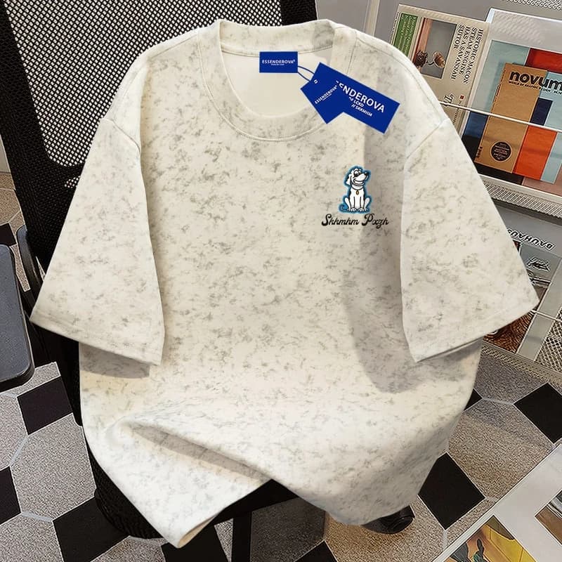 Comfortable Men's Casual Short Sleeve T-Shirt With Cartoon Dog Print Round Neck Daily Wear Soft Knit Design