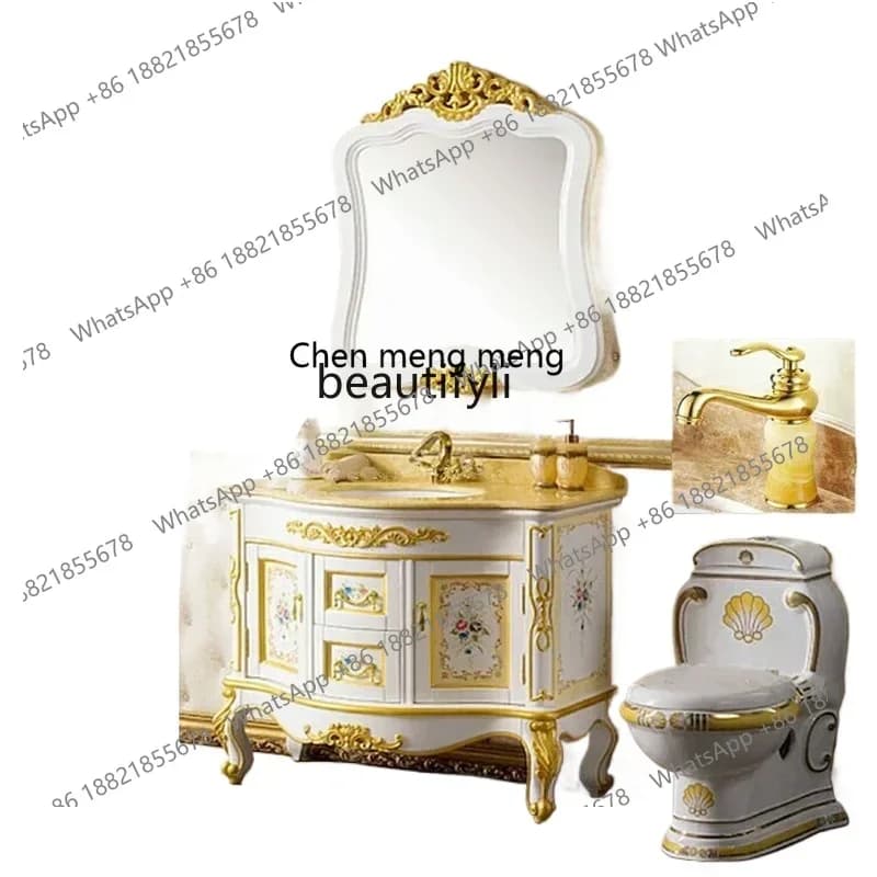 European bathroom cabinet washbasin combination toilet French washbasin oak floor washbasin cabinet