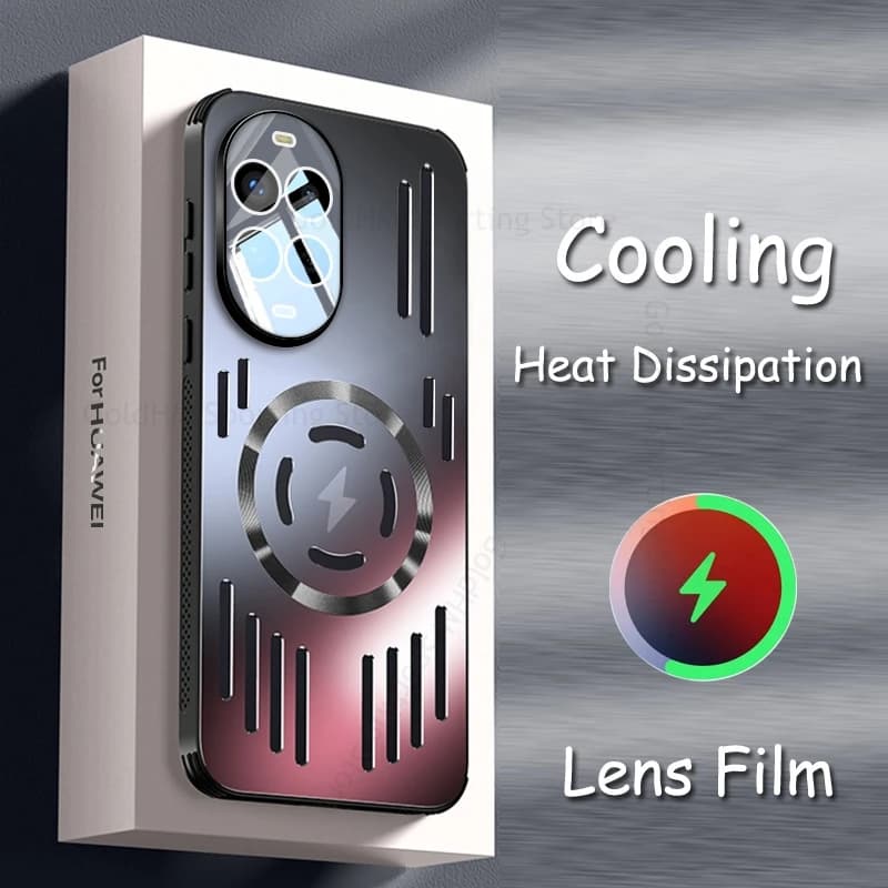 For Huawei Nova 15 14 Pro Cooling Heat Dissipation Metal Frosted Case Nova 15 Ultra 14 13 Pro Lens Film Protector Magnetic Cover