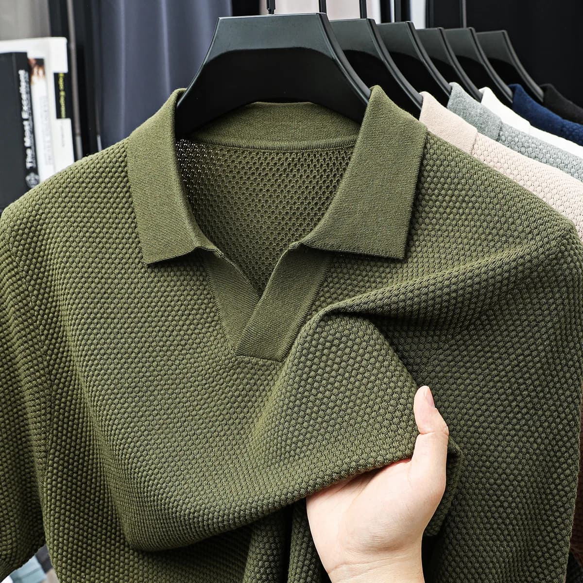 Textured Pineapple Needle Seagull Collar Summer Breathable T-shirt Casual Knitted 2026 Lapel Half Short Sleeves