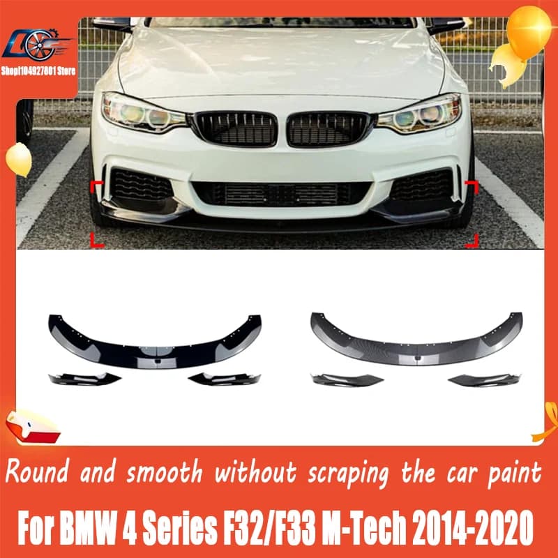 For BMW 4 Series F32/F33 M-Tech 2014-2020, Front Lip & Corner Spoiler Front Bumper Splitter, Sporty Upgrade, Direct Fit.