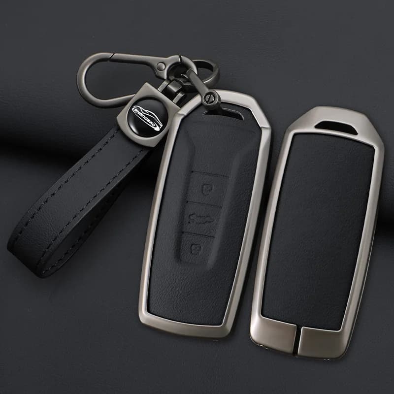 Zinc Alloy+ Leather Car Key Case Cover For VW Volkswagen Touareg 2018 2019 2020 2021 2022 2023 3 Buttons Remote Key Protector