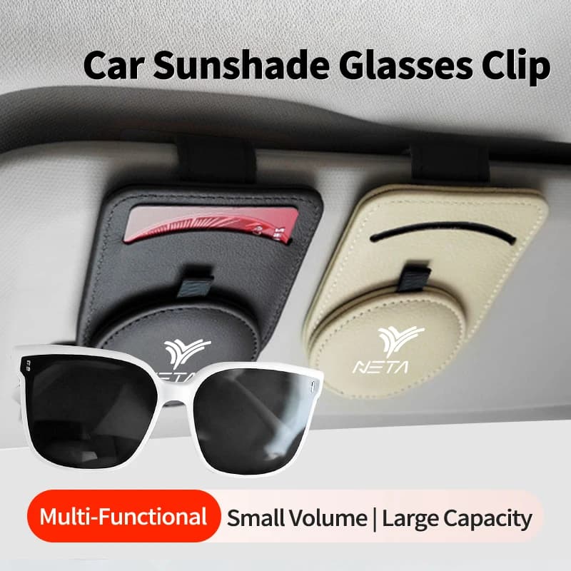 Universal Car Sunglasses Clip Leather Ticket Card Holder Auto Accessories For NETA Luxgen Ora Exeed Iveco VGV