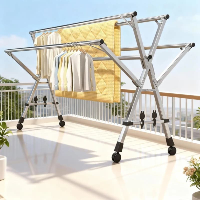 Clothes drying rack floor-standing five-pole balcony household folding stainless steel