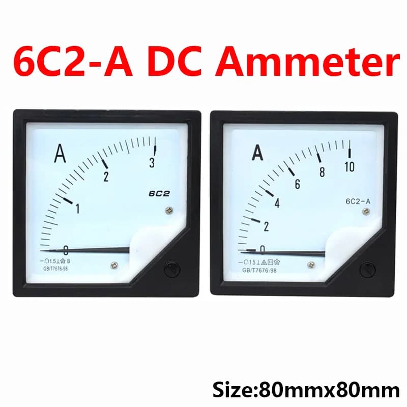 1PC 6C2 5A 10A 30A 50A 100A 300A/75mV DC Current Analog Ammeter Gauge Pointer Panel Meter 80*80mm DC Amp Meter Use with Shunt