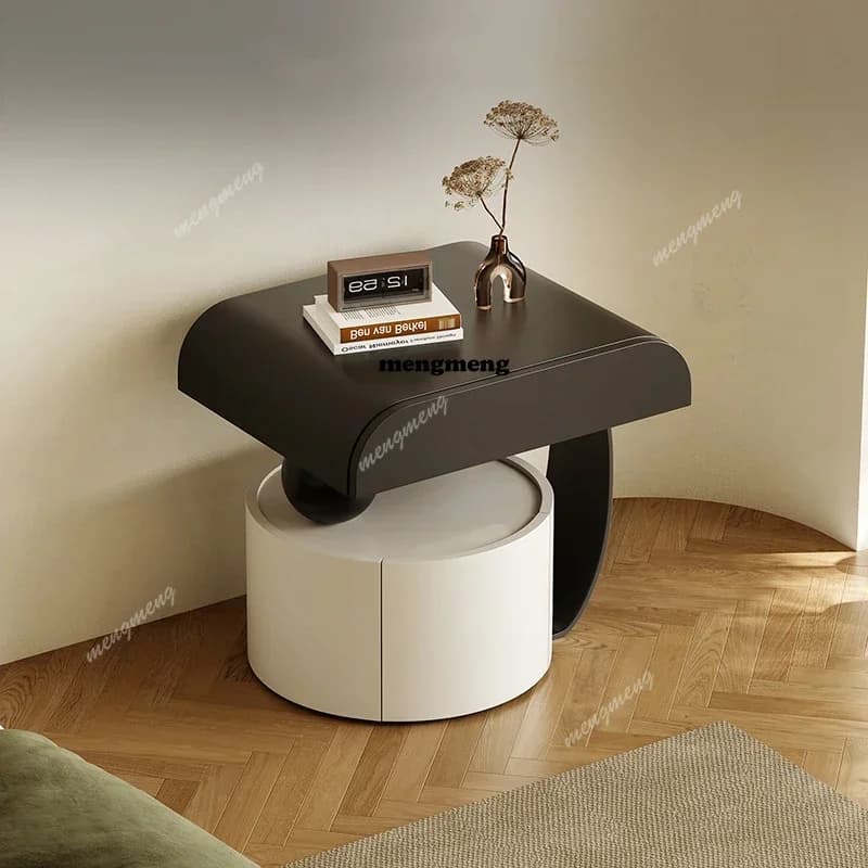 K182Aesthetic Round Modern Nightstand Nordic Black Apartment Trendy Bedside Table Storage Luxury Italian Mesa De Noche Furniture