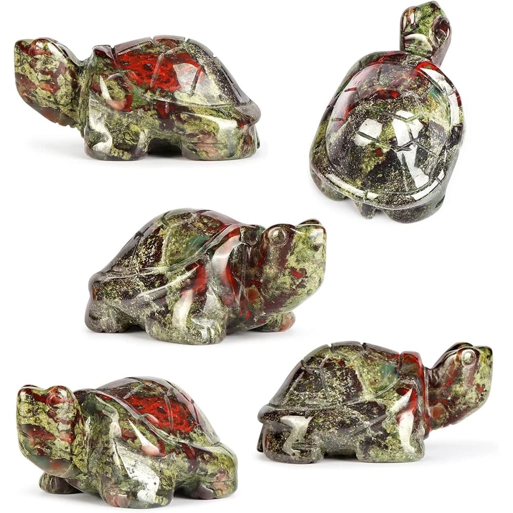 Crystal Turtle Figurines 2" Natural Stone Tortoise Statue Paperweight Hand Carved Tiny Animal Gemstone Sculpture Home Decor