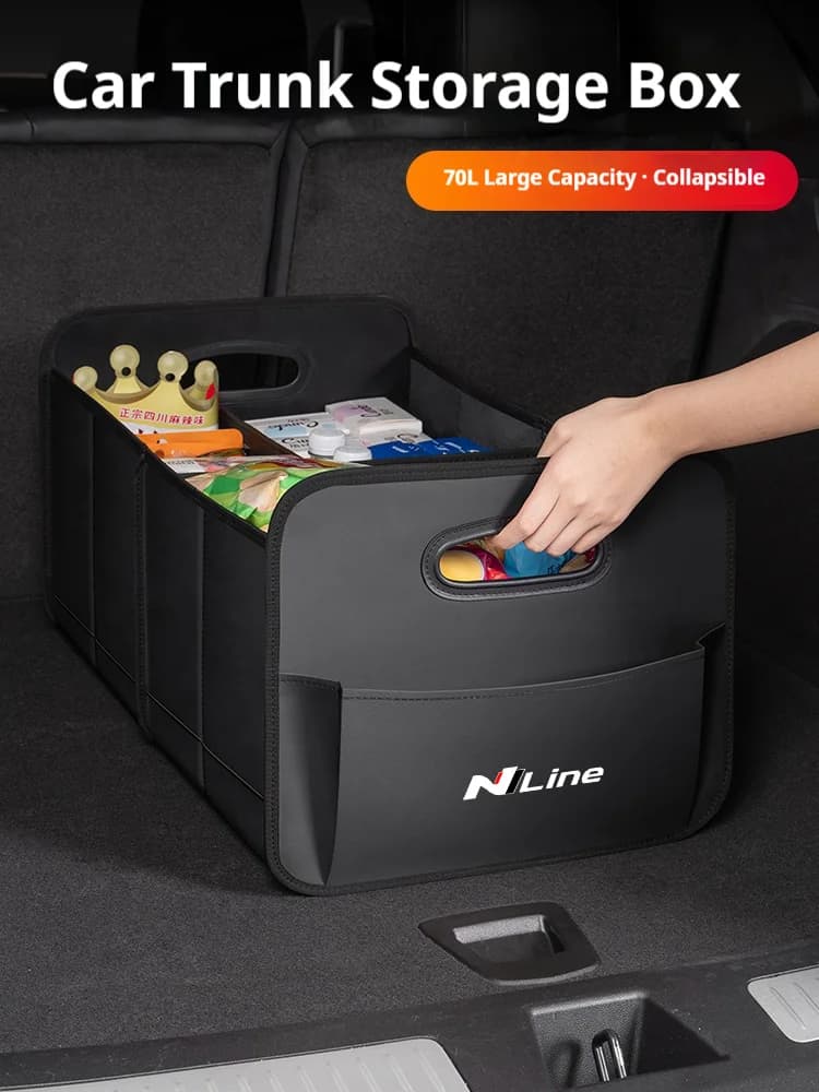 Car Trunk Storage Box Large Capacity Storage Bag Leather For Hyundai N Line Tucson Sonata Santafe Veloster Solaris Kona i30