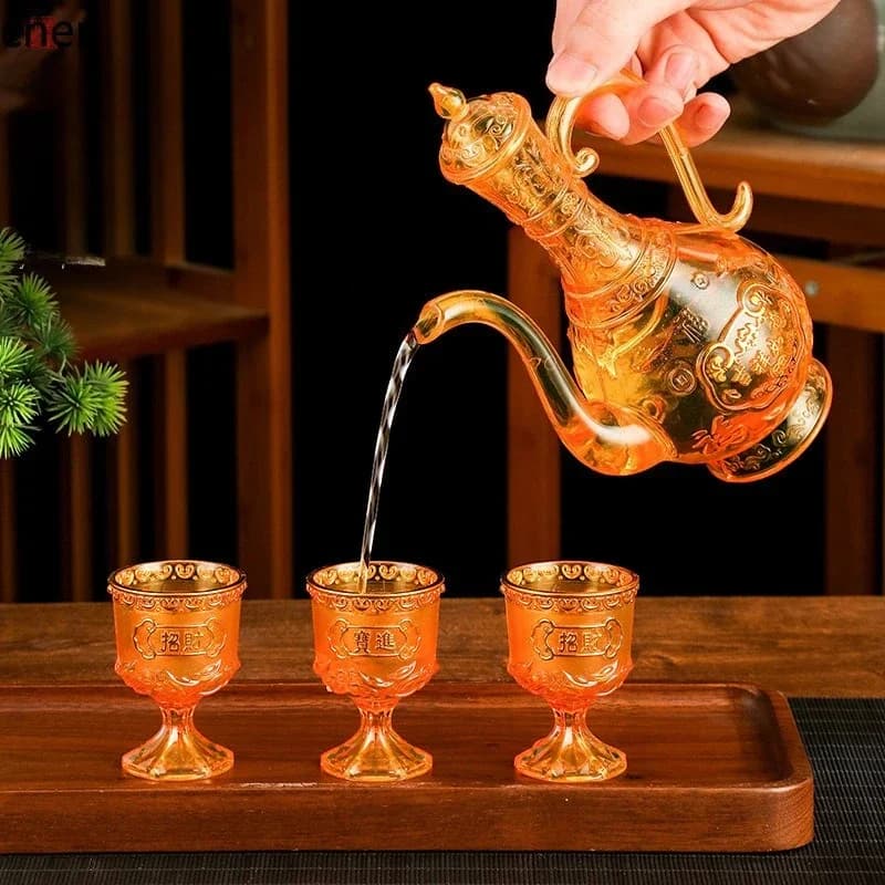 offering plate thickened hot stamping plastic water crystal ingot offering cup offering bowl wine teapot suit complete