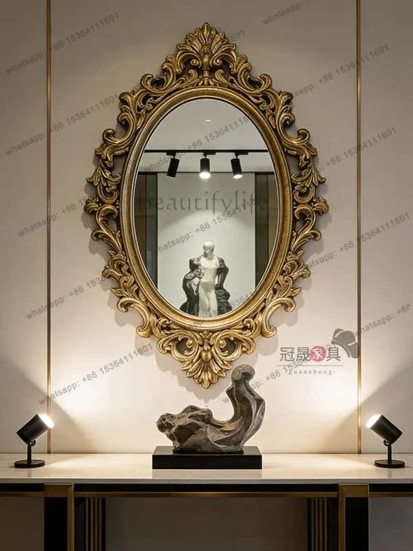 European special-shaped living room entrance wall-mounted decorative mirror bathroom engraved bathroom mirror
