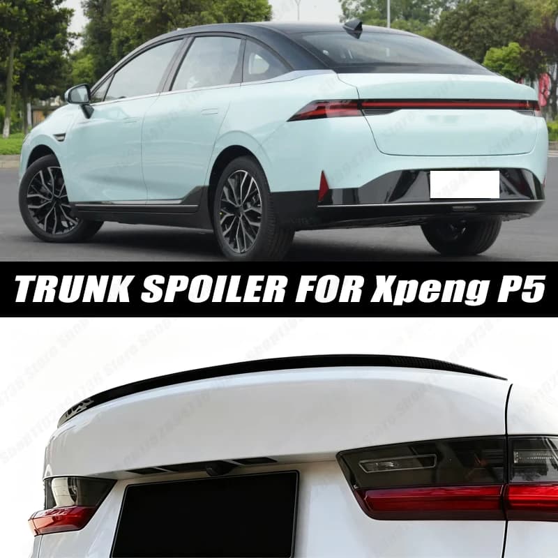 120CM Glossy Black Soft Rubber Universal Rear Trunk Spoiler 5D Carbon Look Tail Wing Fit For Xpeng P5 Car Accessories