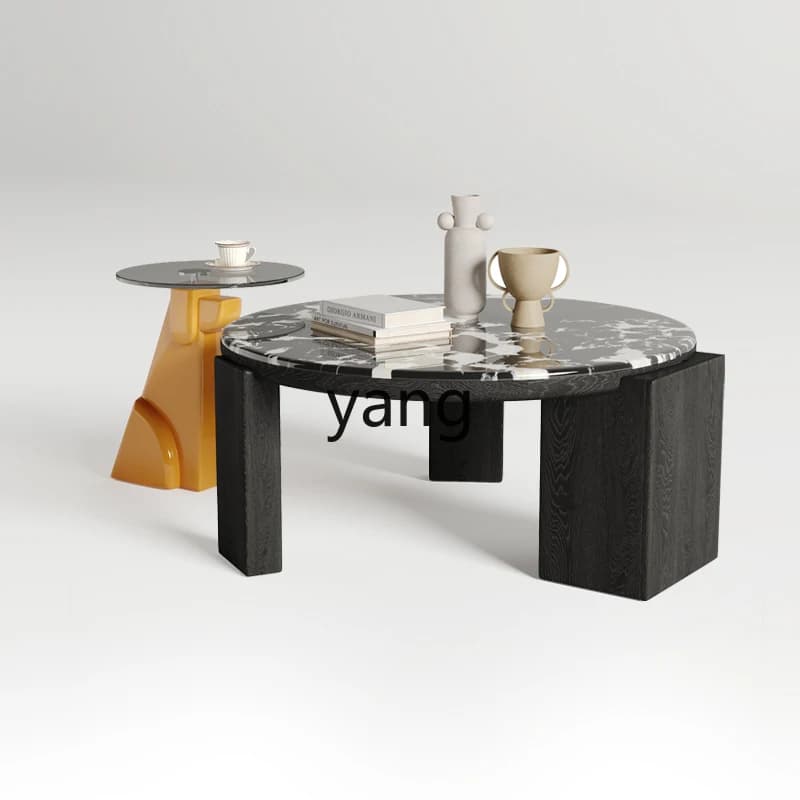 LTT living room coffee table marble glass antique round
