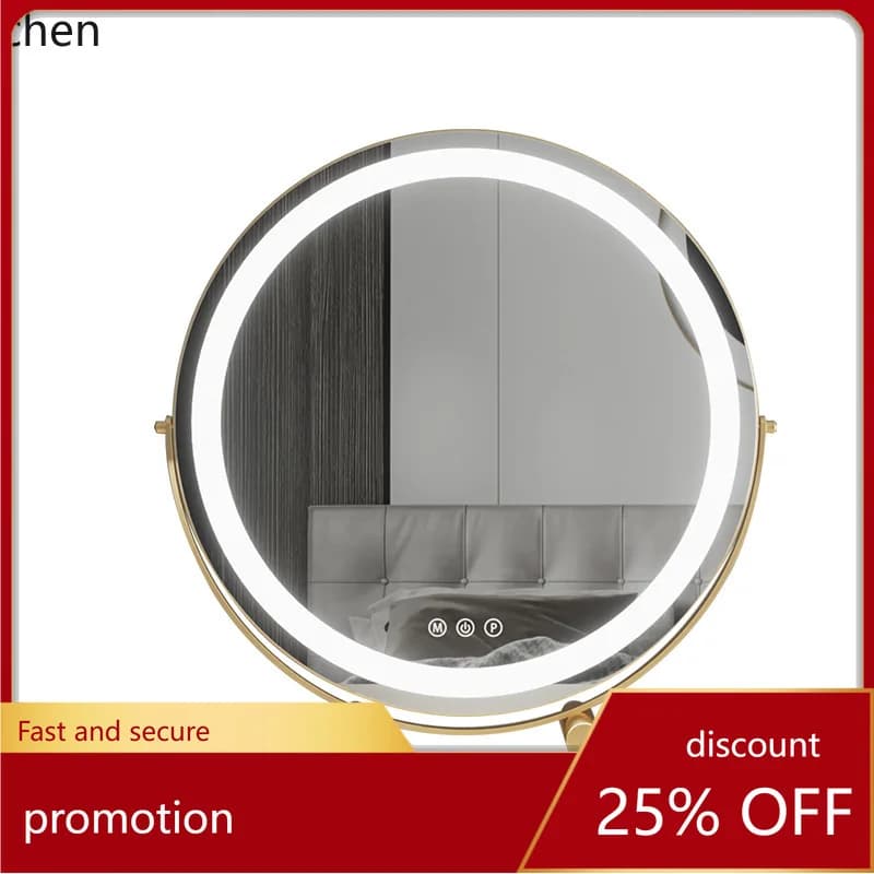 ZML multifunctional rotatable dimmable makeup mirror with bedroom countertop light strip, round dressing mirror