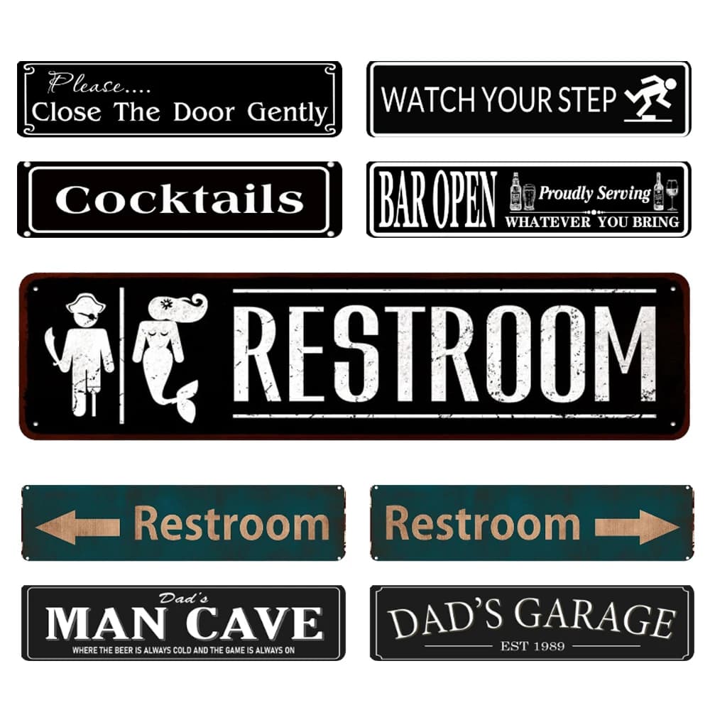 Retro Barber Shop Road Sign, Funny Coffee Bar Wall Poster, 16x4inches, Restroom Tin Sign, Outdoor Decor, Street Tin Signs, WY302