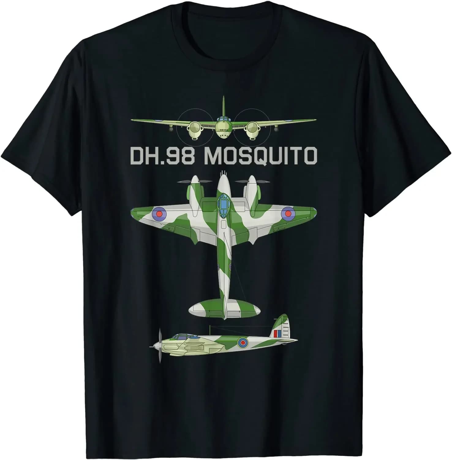 Mosquito British  Fast Fighter Bomber Plane Diagram T-Shirt Short Sleeve Casual 100% Cotton O-Neck Summer Men Tees