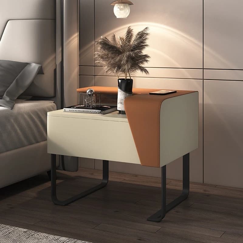Light luxury leather bedside table Small modern simple shelf storage