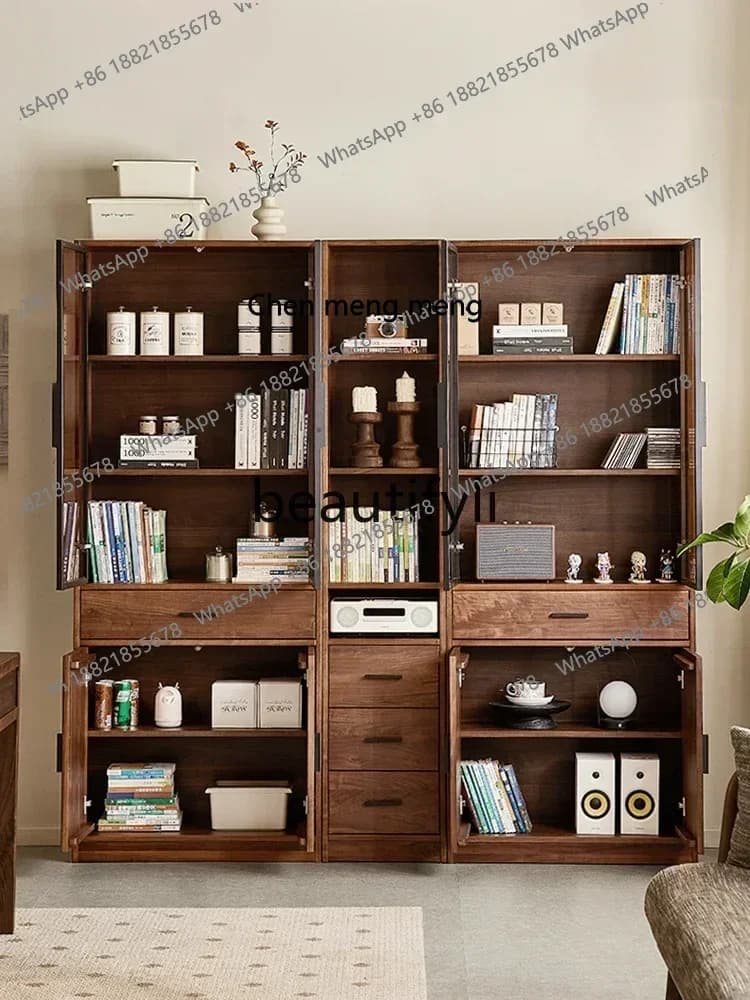 D178   North American black walnut bookcase combination Nordic simple solid wood floor-to-ceiling bookshelf locker